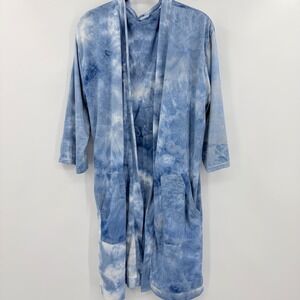 Hello Mello Dyes The Limit Lounge Robe Blue Tie Dye Cardigan Pockets L/XL